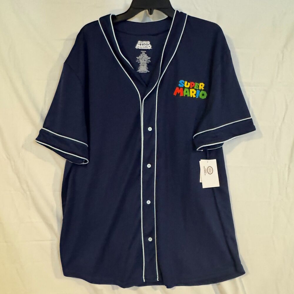 Super Mario Baseball Jersey Shirt 2XL XXL Navy Bowser Luigi Nintendo NWT New